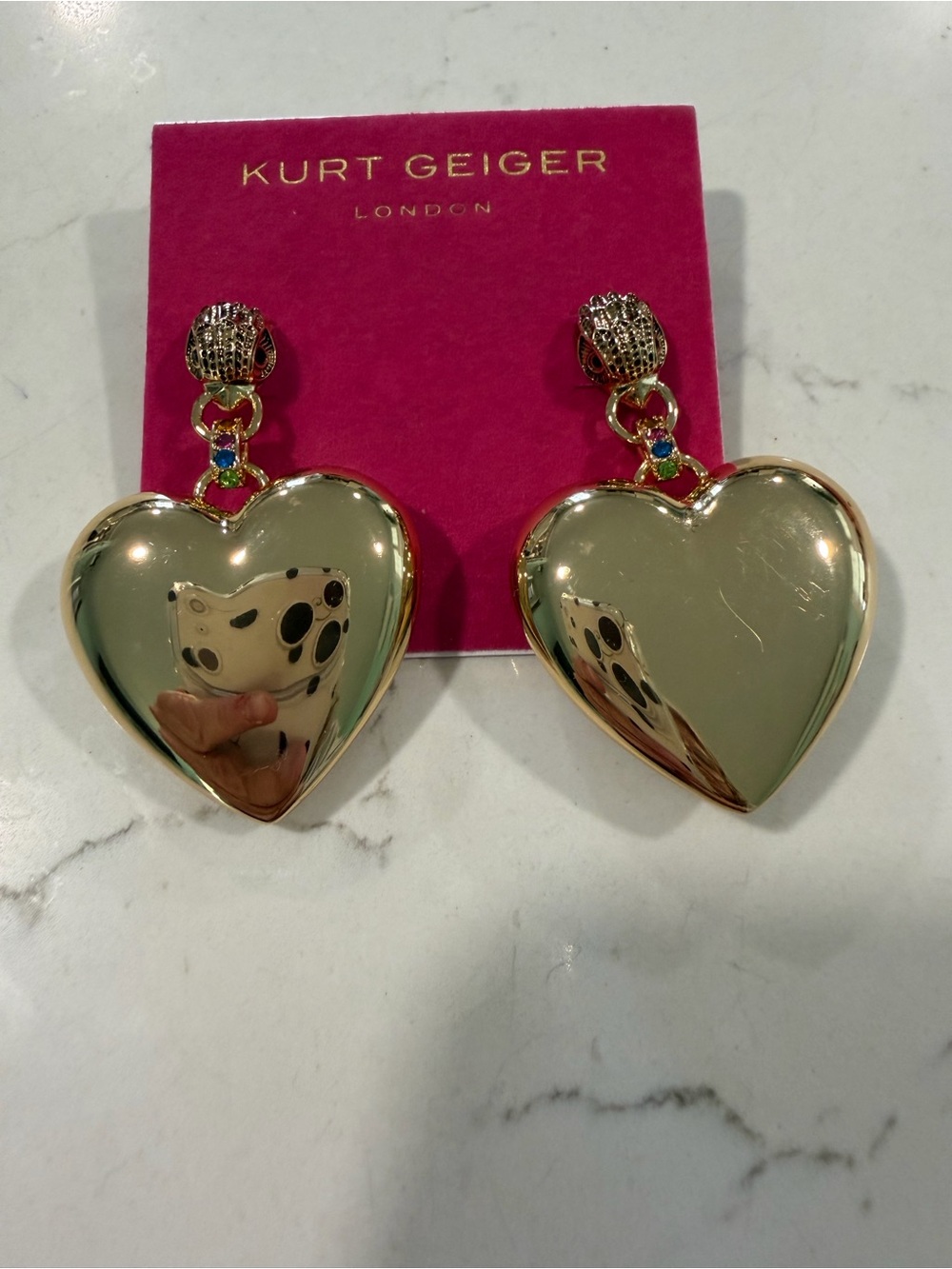 Kurt Geiger Gold Heart Drop Earrings with Multicolor Accents